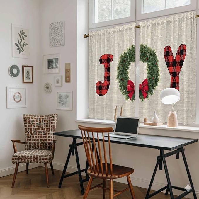 Red Green Christmas Kitchen Curtains 54 Inch Long 2 Panel Set, Rod Pocket - Image 6