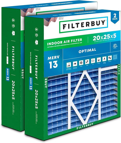 Filterbuy 20x25x5 Air Filter MERV 13 Optimal Smoke & Allergy Defense, Pleated by Filterbuy