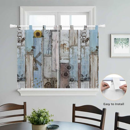 Blue Grey Wooden Bedroom Curtains 63 Inch Length, Window Curtains Tab Top - Image 4
