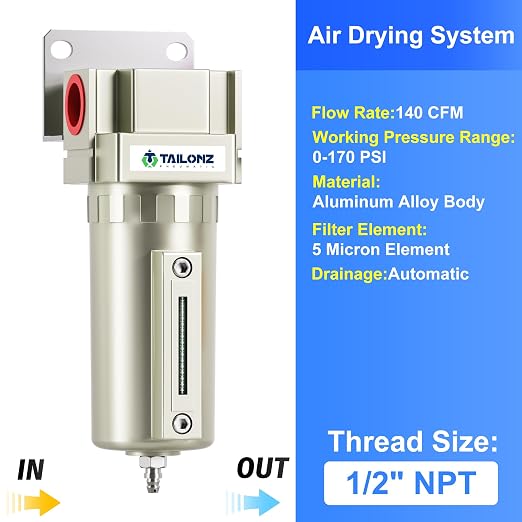 TAILONZ PNEUMATIC 1/2" NPT Industrial Grade Heavy Duty Particulate Air Filter - Image 9