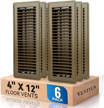 4" x 12" Floor Register Vent Covers 6-Pack, Walkable Powder-Coated Metal Vent by VENTYUN