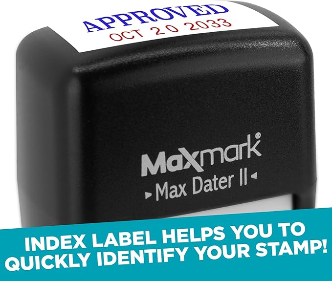 MaxMark Self-Inking Rubber Date Office Stamp with Denied Phrase & Date - Blue Ink (Max Dater)