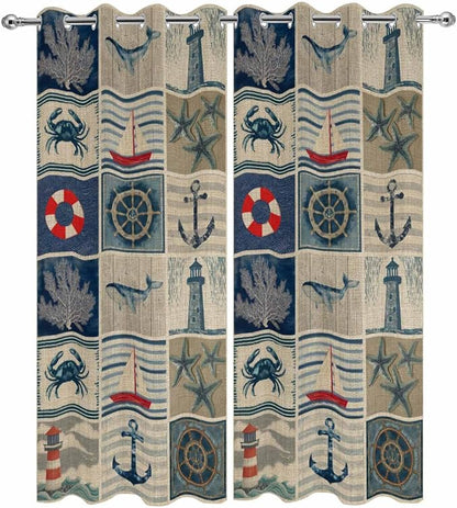 Oceans Outdoor Curtains for Patio Shell Starfish Whales Summer Vintage - Image 9