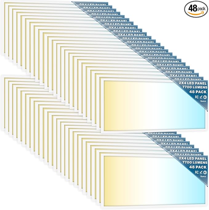 Sunco 48 Pack 2x4 LED Flat Panel Light Drop Ceiling Office Fixture, 7700 LM, Selectable Features, 40W/50W/60W, 4000K/5000K/6000K, Dimmable (0-10V), Dustproof ETL