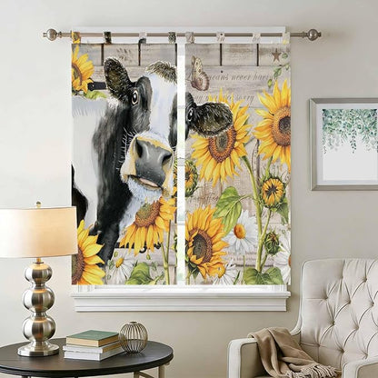 Yellow Sunflowers Bathroom Curtains 63 Inch Length, Window Curtains Tab Top - Image 2