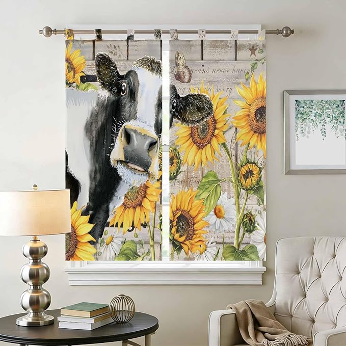 Yellow Sunflowers Living Room Curtains 84 Inch Length, Window Curtains Tab Top - Image 2