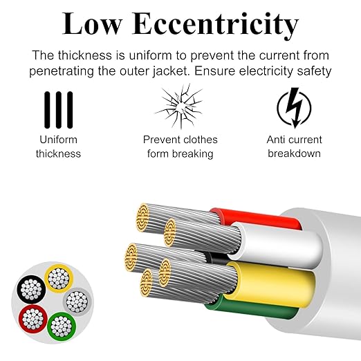 18 Gauge 5 Conductor Electrical Wire, 49.2FT Low Voltage 18/5 Tinned Copper Stranded 5 Wire Cable, 18 AWG White Flexible Extension Power Cord for Sprinkler, Thermostat, Speaker, Irrigation, Automotive