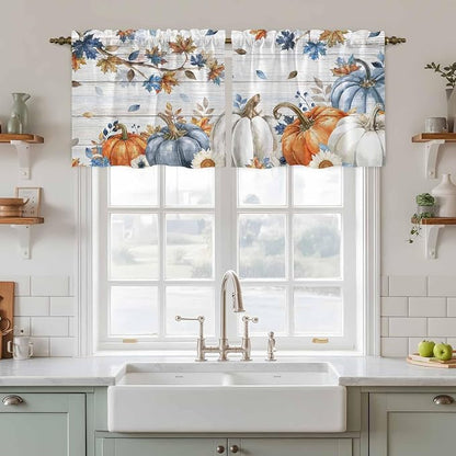 Thanksgiving Pumpkin Kitchen Tier Curtains 24 Inch Long 2 Panel Set, Rod Pocket - Image 3