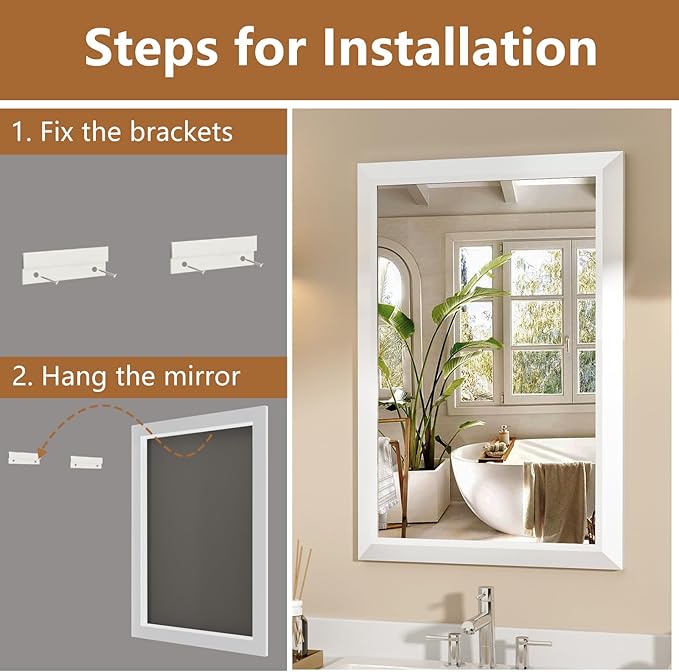 SMIROR Matte White Bathroom Mirror for Over Sink, 30”x 30” Metal Thick Framed Rectangle Vanity Mirror for Wall, Right Angle Corner, Anti-Rust, Horizontally or Vertically Mounted