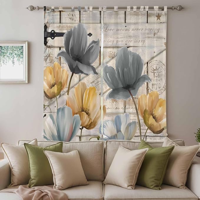 Spring Tulips Flower Living Room Curtains 84 Inch Length, Window Curtains Tab - Image 3