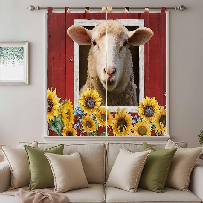 Sheep Sunflower Bedroom Curtains 72 Inch Length, Window Curtains Tab Top - Image 9