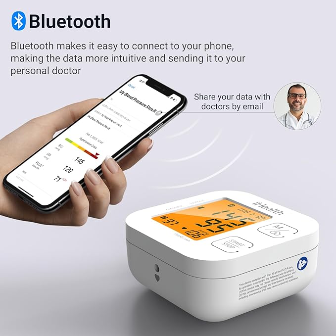 iHealth Track Smart Upper Arm Blood Pressure Monitor with Wide Range Cuff That fits Standard to Large Adult Arms, Bluetooth Compatible for iOS & Android Devices