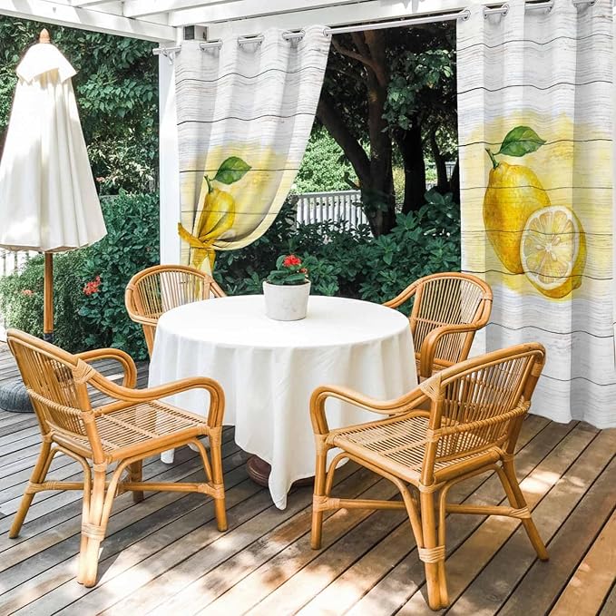 Lemons Yellow Summer Fruit Vintage Wood Outdoor Curtains - Image 4