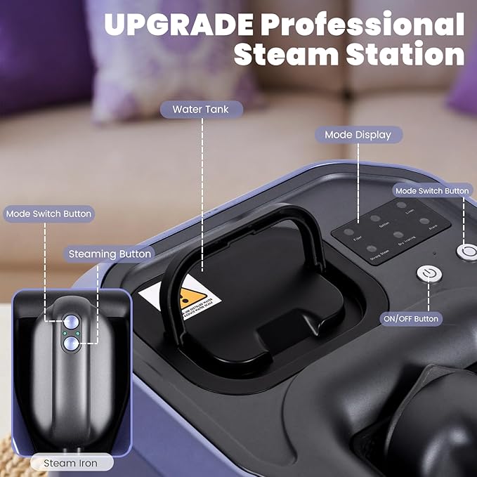 Cobuy Professional Steam Station, 2200W Dual Heating Steam Iron for Clothes with Ceramic Soleplate, 5 Steam Levels, Dry& Steam Modes, Auto Shut-Off, Self-Cleaning, 1.2L Tank for 65min Continuous Steam