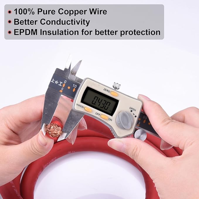 Shirbly 2/0 Gauge Battery Cable, 10FT Red + 10FT Black 2/0 AWG Pure Copper Wire Welding Cable, for Automotive, Battery, Solar and Generator, Standard USA OFC Wire