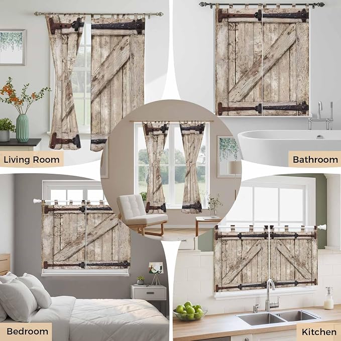 Farmhouse Wood Grain Living Room Curtains 84 Inch Length, Window Curtains Tab - Image 7