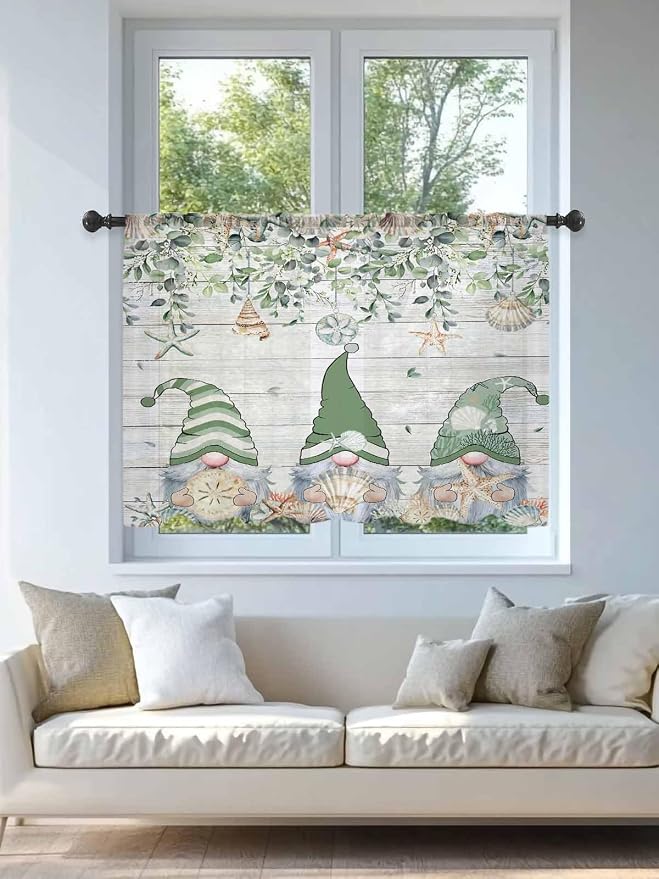 Sheer Curtains 54 Inch Length, Coastal Eucalyptus Leaf Semi Sheer Curtains - Image 4