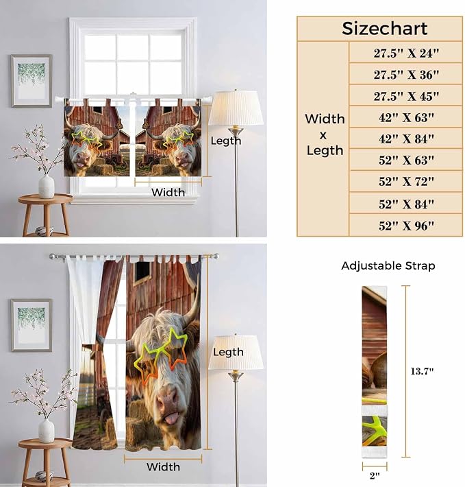 Farm Yaks Kitchen Curtains 24 Inch Length, Small Window Curtains Tab Top - Image 8