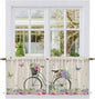 Farmhouse Spring Tier Curtains, Retro Bicycles Flowers Vines Butterfly Light by Unknown