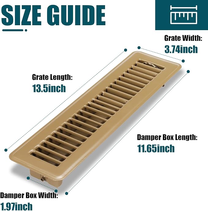 VOISEN Floor Register 2x12, 6 Pack Floor Vent Covers, Steel Adjustable Air - Image 3