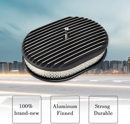 12" Air Cleaner Kit Black Aluminum Oval Full Finned Compatible - Image 4