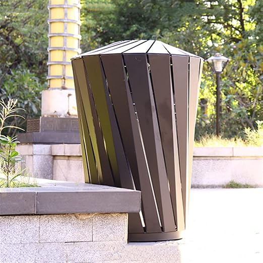 GLigeT Outdoor Trash can Round Steel Trash Can Modern Simple Outdoor Trash Can - Image 5
