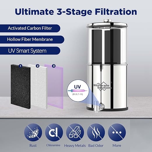 Membrane Solutions UV Countertop Water Filtration System, Stainless Steel 2.25G - Image 3