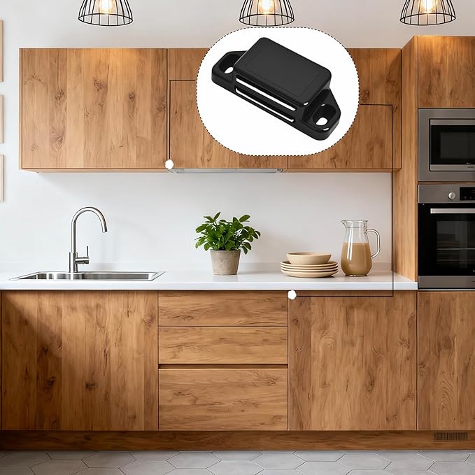 8 Pack Magnetic Push Latch,Heavy Duty Magnetic Touch Latch,for Push to Open Cabinet or Kitchen Drawer, Kitchen Door (Black - 0.98 inch, 8 Pack)