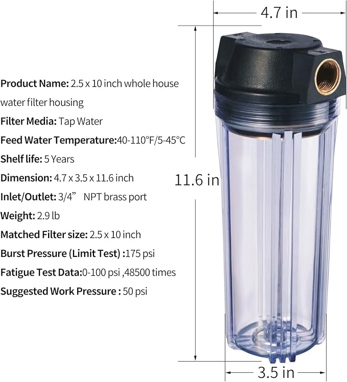 Geekpure 10-Inch Whole House Slim Water Filter Housing - Image 6