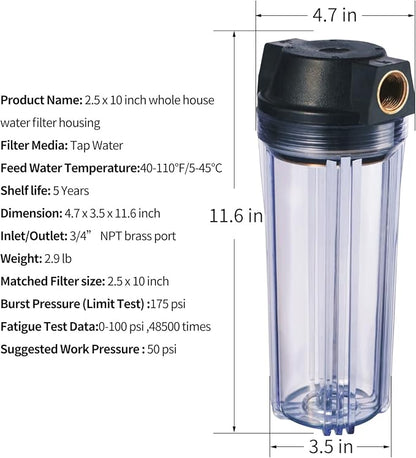 Geekpure 10-Inch Whole House Slim Water Filter Housing - Image 6