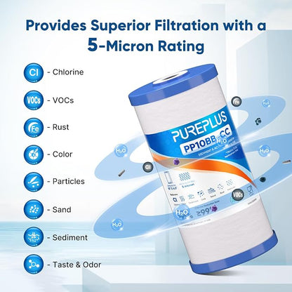 PUREPLUS 5 Micron 10" x 4.5" Whole House Sediment and Carbon Water Filter - Image 5