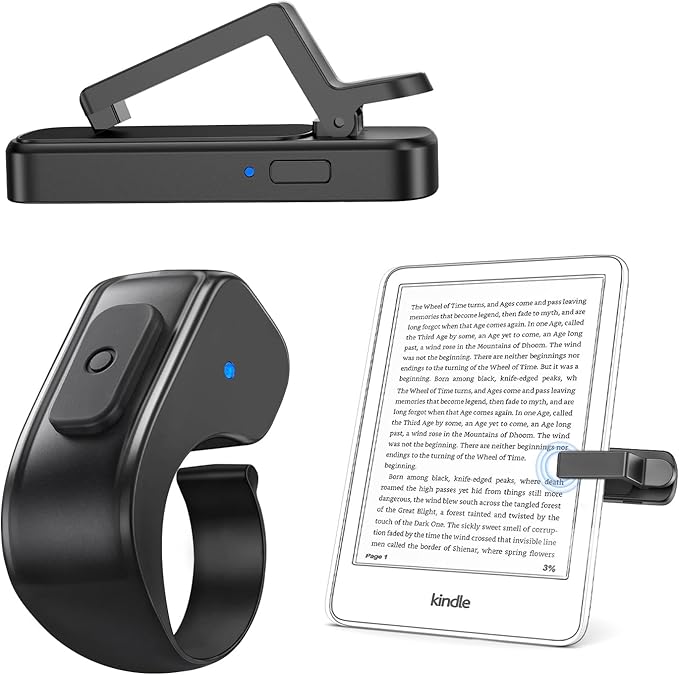 DATAFY [Case-Friendly] Remote Control Page Turner Ring for Kindle Paperwhite Oasis Scribe Kobo eReaders, Camera Camcorder Remote Controls, Page Turner Clicker for iPhone ipad Tablets with Storage Bag