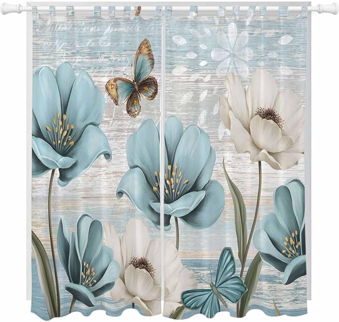 Spring Floral Living Room Curtains 84 Inch Length, Window Curtains Tab Top by Unknown