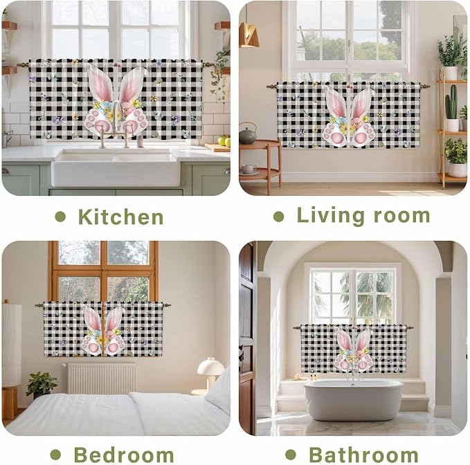 Easter Kitchen Tier Curtains 36 Inch Long 2 Panel Set, Rod Pocket Half Window - Image 8