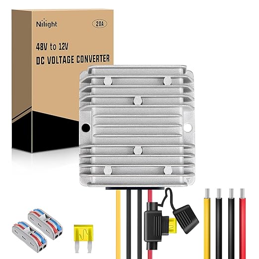 Nilight 48V to 12V Voltage Converter 240W 20A Regulator Step Down to 12VDC Waterproof DC Convert Reducer Power Supply Transformer Module for Golf Cart Scooters Trucks