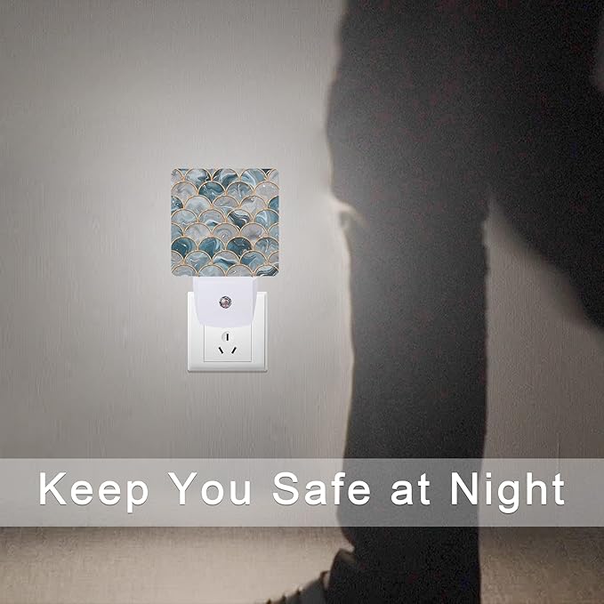 Smoaffly Mermaid Fish Scales Marble Night Light Plug-in LED Nightlights Auto Sensor Night Lamp Dusk-to-Dawn Lamp Home Decor for Nursery Children Girls Boys