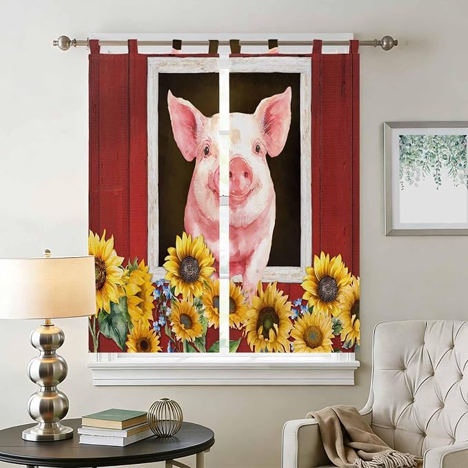 Pigs Sunflowers Living Room Curtains 84 Inch Length, Window Curtains Tab Top - Image 2