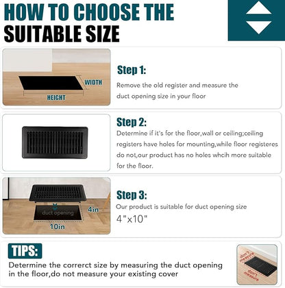 VOISEN Floor Register 4x10, 2 Pack Black Floor Vent Covers, Heavy Duty Steel - Image 4