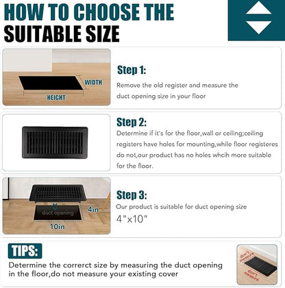 VOISEN Floor Register 4x10, 6 Pack Black Floor Vent Covers, Heavy Duty Steel - Image 4