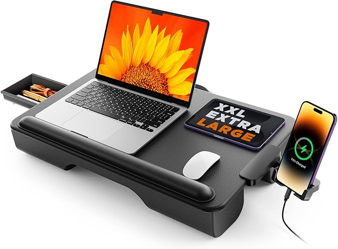 SAIJI Laptop Lap Desk, Portable Laptop Desk for Bed - Fits Up to 17" Laptops & MacBook,Lightweight Lap Tray Table with Storage Drawer, Lap Desk with Cushion, Lap Stand for Bed & Couch