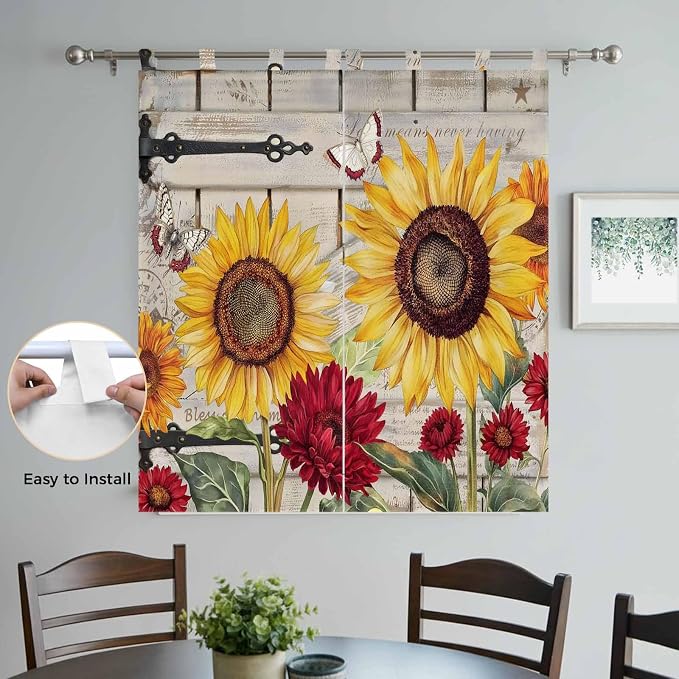 Red Yellow Sunflowers Bedroom Curtains 72 Inch Length, Window Curtains Tab Top - Image 4