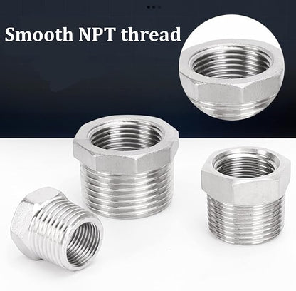 2 Pcs 304 Stainless Steel Reducer Hex Bushing, 3/4" Male NPT to 3/8" Female NPT - Image 6