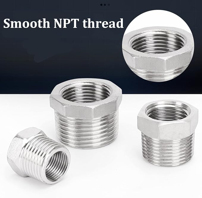 2 Pcs 304 Stainless Steel Reducer Hex Bushing, 3/8" Male NPT to 1/4" Female - Image 8