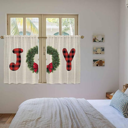 Red Green Christmas Kitchen Curtains 54 Inch Long 2 Panel Set, Rod Pocket - Image 4