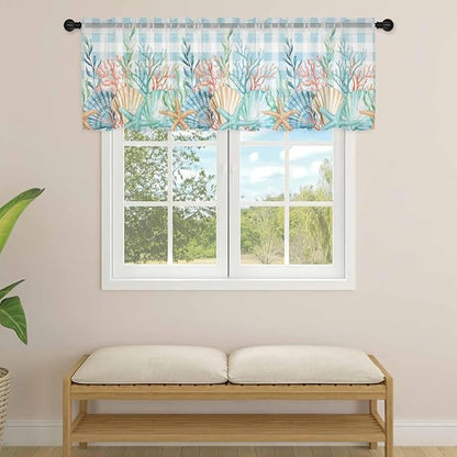 Summer Beach Sheer Valance Curtains, Ocean Colorful Coral Shell Seaweed - Image 4