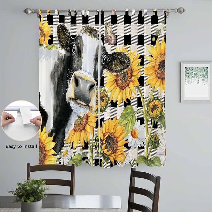Retro Sunflowers Living Room Curtains 96 Inch Length, Window Curtains Tab Top - Image 4