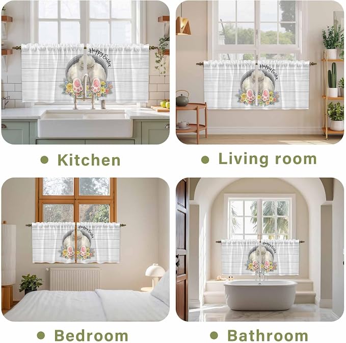 Easter Bunny Kitchen Tier Curtains 24 Inch Long 2 Panel Set, Rod Pocket Cafe - Image 8