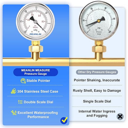 MEANLIN MEASURE -30inHG~0Psi Vacuum Gauge Stainless Steel 1/8" NPT 2" FACE DIAL - Image 5