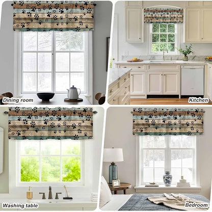 Dog Paws Valances for Windows, Teal Brown Wood Grain Kitchen Valance Light - Image 7
