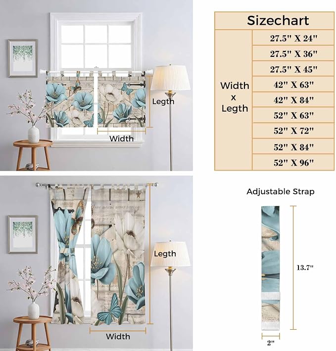 Teal Blue Tulips Living Room Curtains 96 Inch Length, Window Curtains Tab Top - Image 8